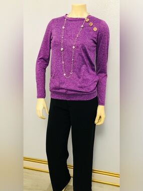 Purple Button-Accent Pullover Top